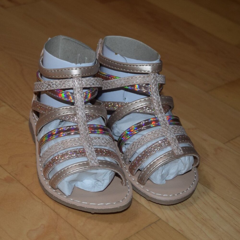 New! Baby Toddler Girls' sz 6 SEYCHELLES Gladiator Gold Glitter Sandals Shoes - Picture 8 of 9